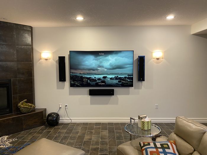 Basement media wall, flush-mounted TV